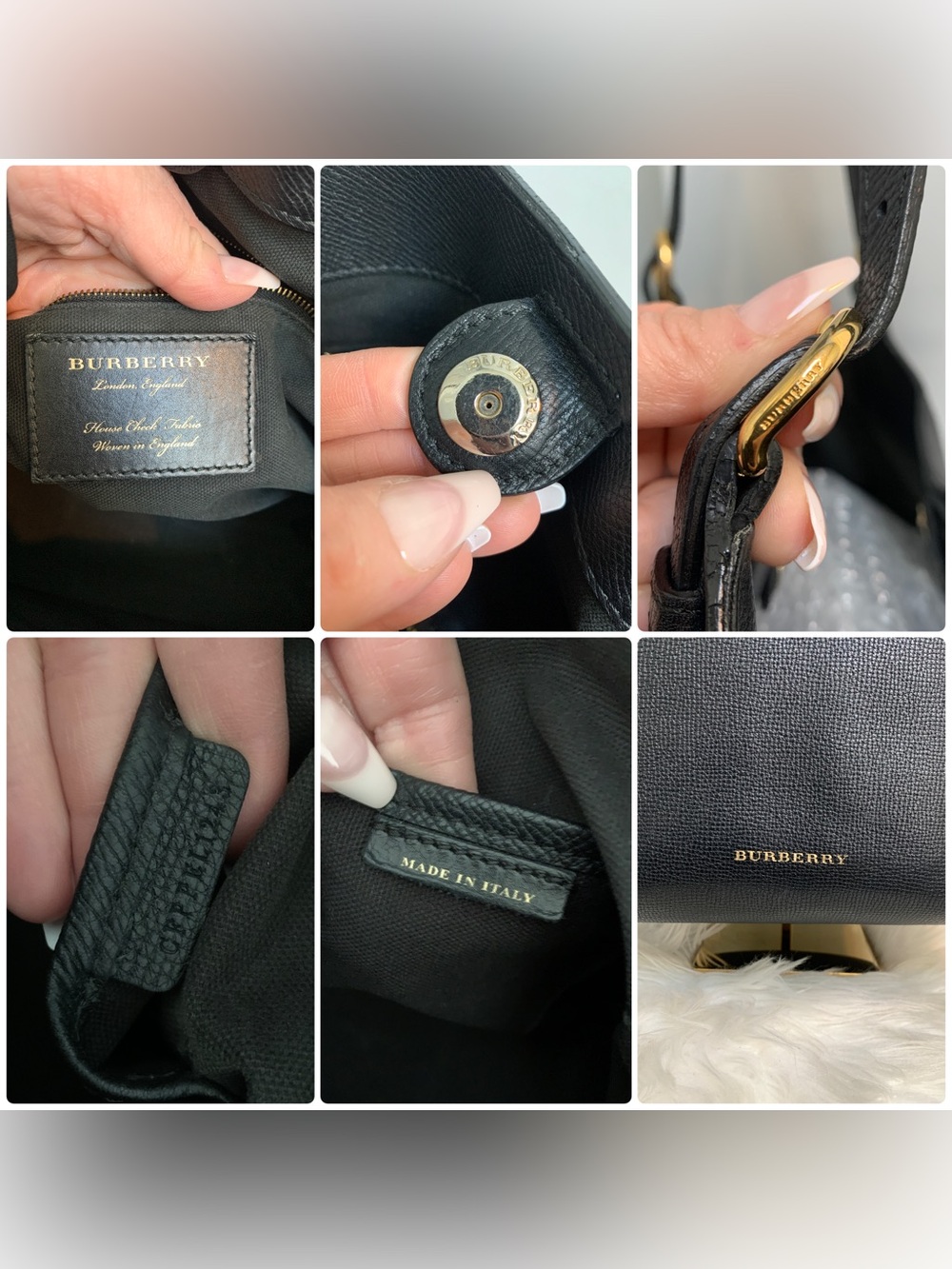 Authentic Burberry Canterbury Tote black leather, check sides - Picture 8 of 16